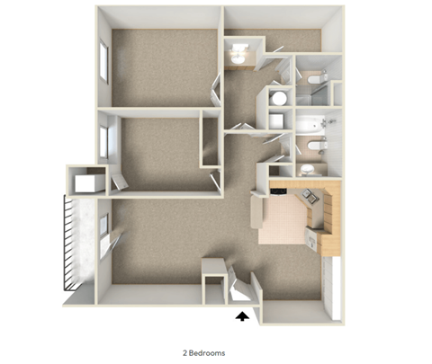 A diagram of a house with two bedrooms.